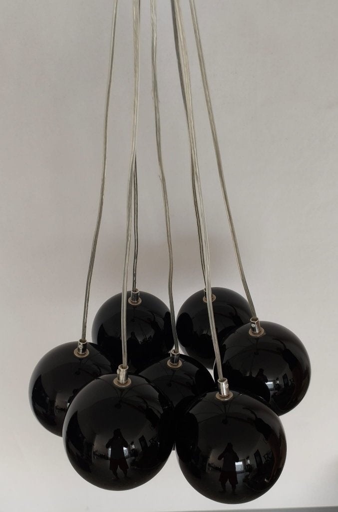 Hanglamp Qazqa 7 balls zwart, Ophalen, E14 (klein), Zo goed als nieuw, Glas