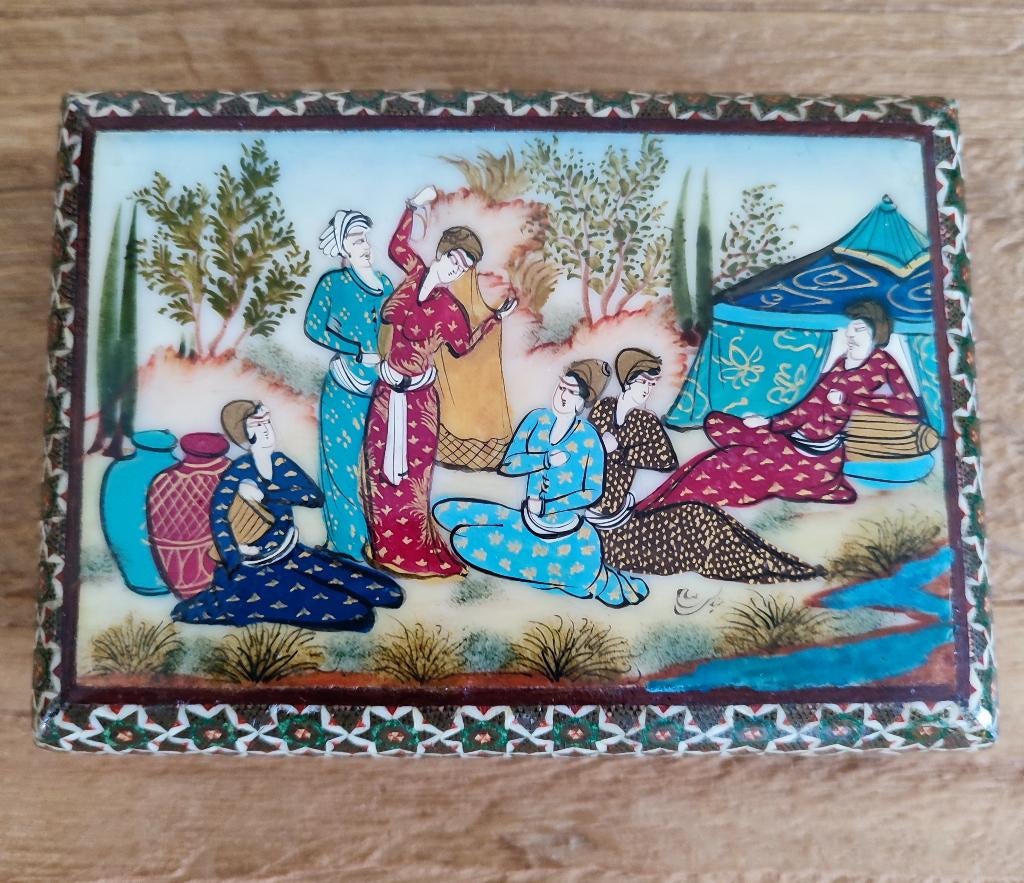 Subliem Perzisch Katham (sieraden)kistje, inlegwerk, Antiek en Kunst, Ophalen of Verzenden