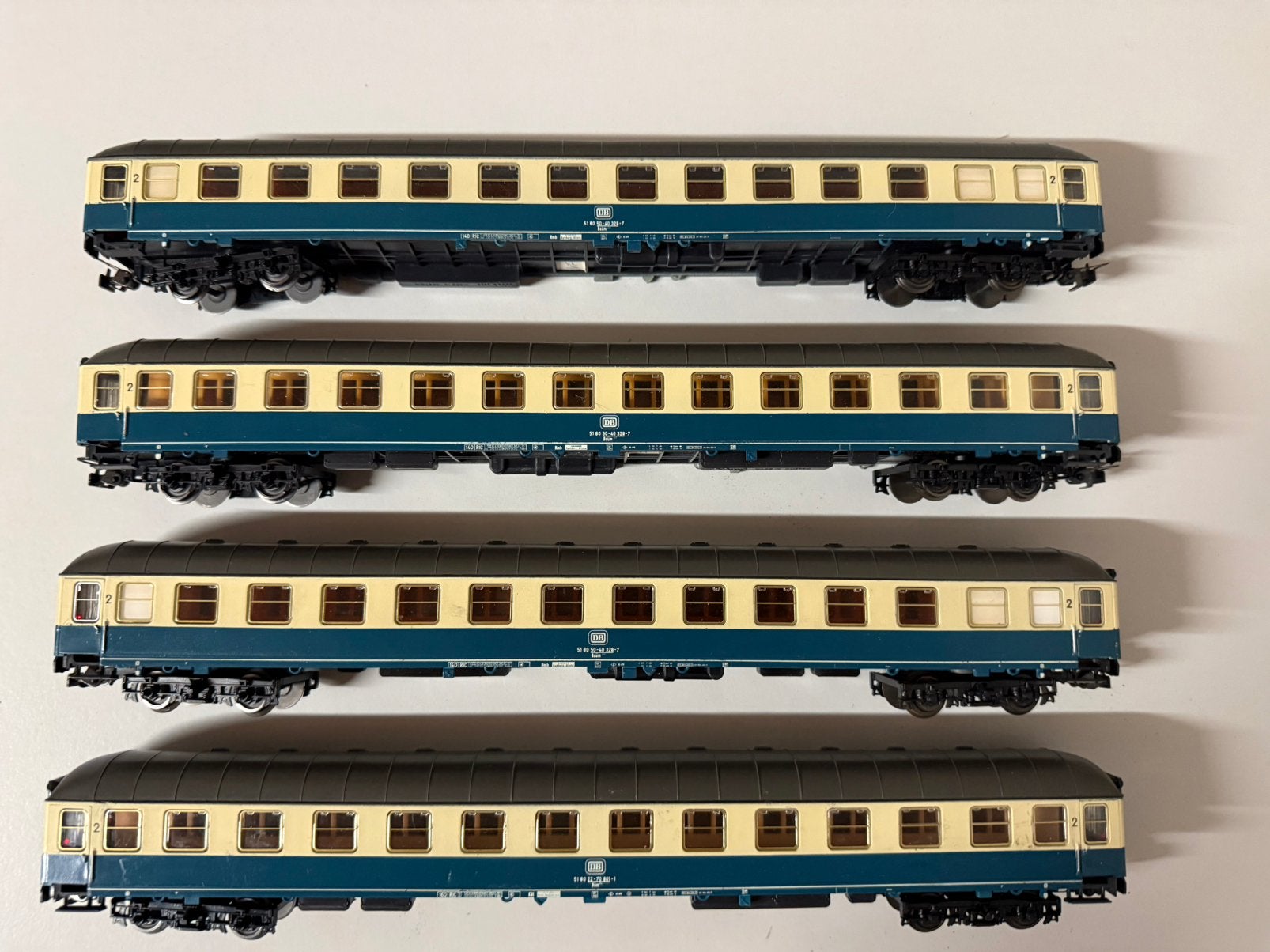 Liliput H0 passagiersrijtuigen DB 4 stuks blauw/crème, Ophalen of Verzenden, Gebruikt, Wagon, Liliput