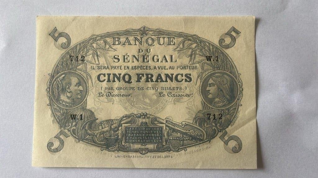 5 francs Banque du Sénégal 1874-Pick P.A1-billet rare, Timbres & Monnaies, Enlèvement ou Envoi, Autres pays, Billets en vrac