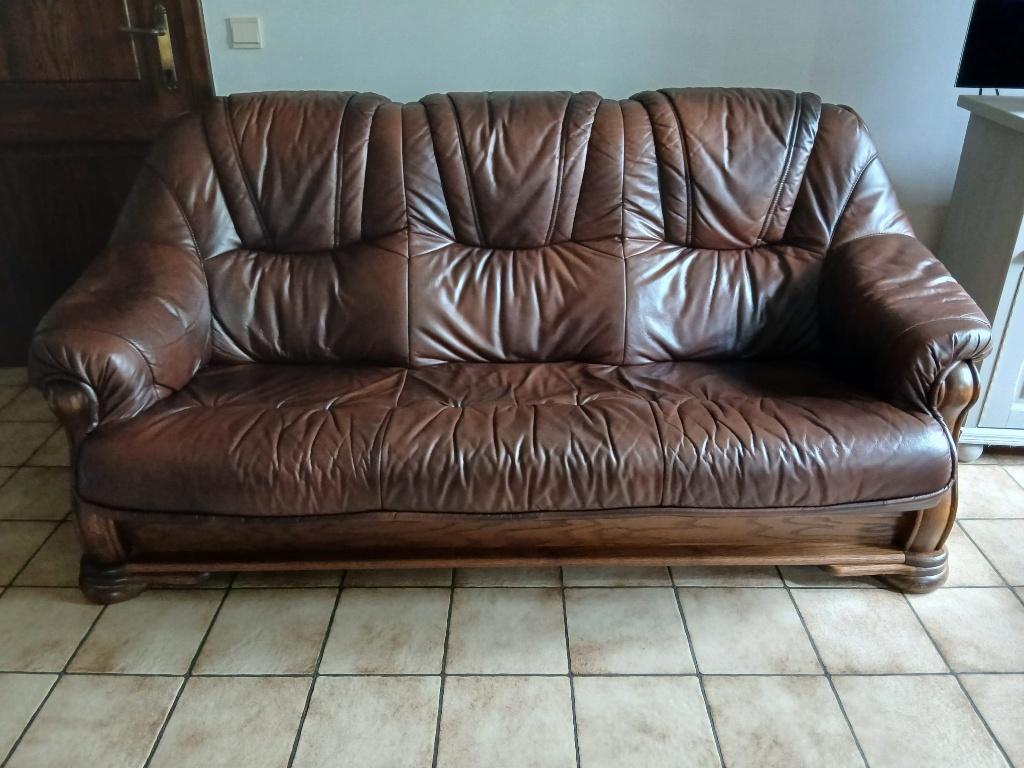 Eiken salon in leder, Ophalen, Klassiek, Driepersoons, Zo goed als nieuw