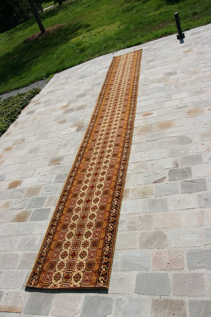 vintage bruin-rode traploper 485 x 65 cm, Huis en Inrichting, Stoffering | Tapijten en Vloerkleden, Ophalen, Rood, Vintage, 200 cm of meer