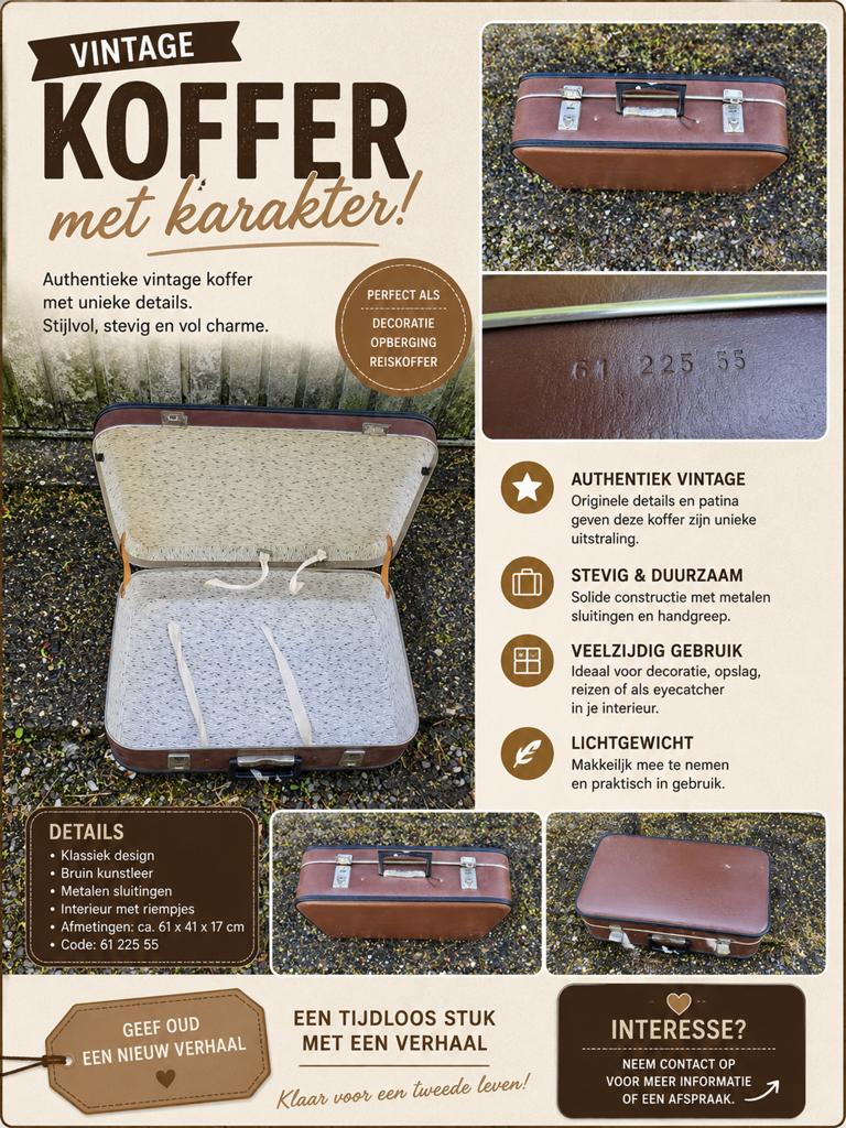 Vintage retro reiskoffer - jaren 60/70 stijl, Ophalen, Zo goed als nieuw