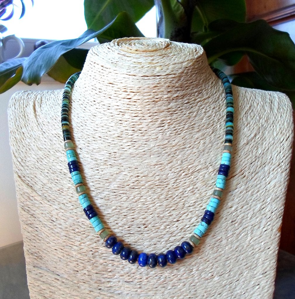 Collier amérindien homme femme en turquoises, lapis Surfeur, Neuf, Enlèvement ou Envoi, Avec pierre précieuse, Bleu