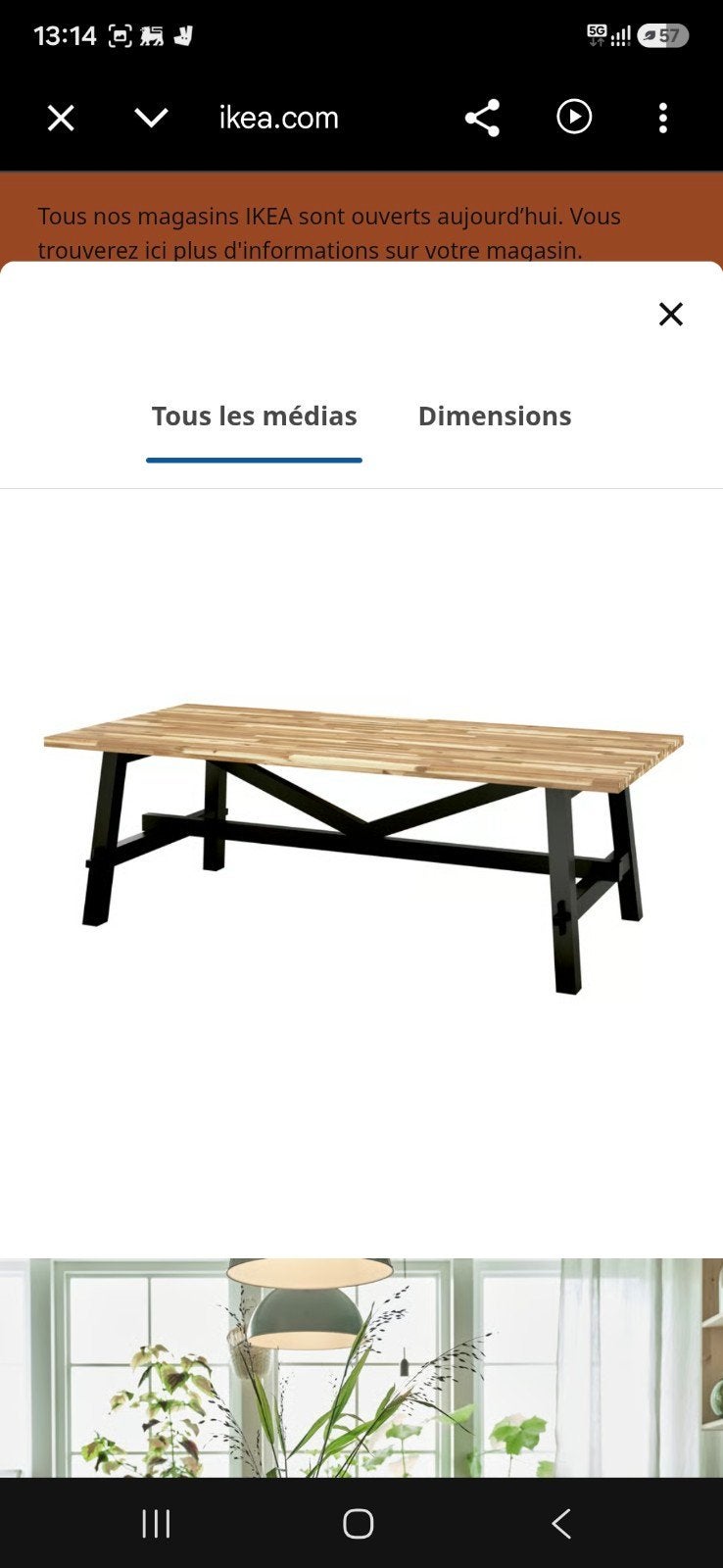 table a manger en bois massif ikea SKOGSTA
Table, acacia/noi, Enlèvement