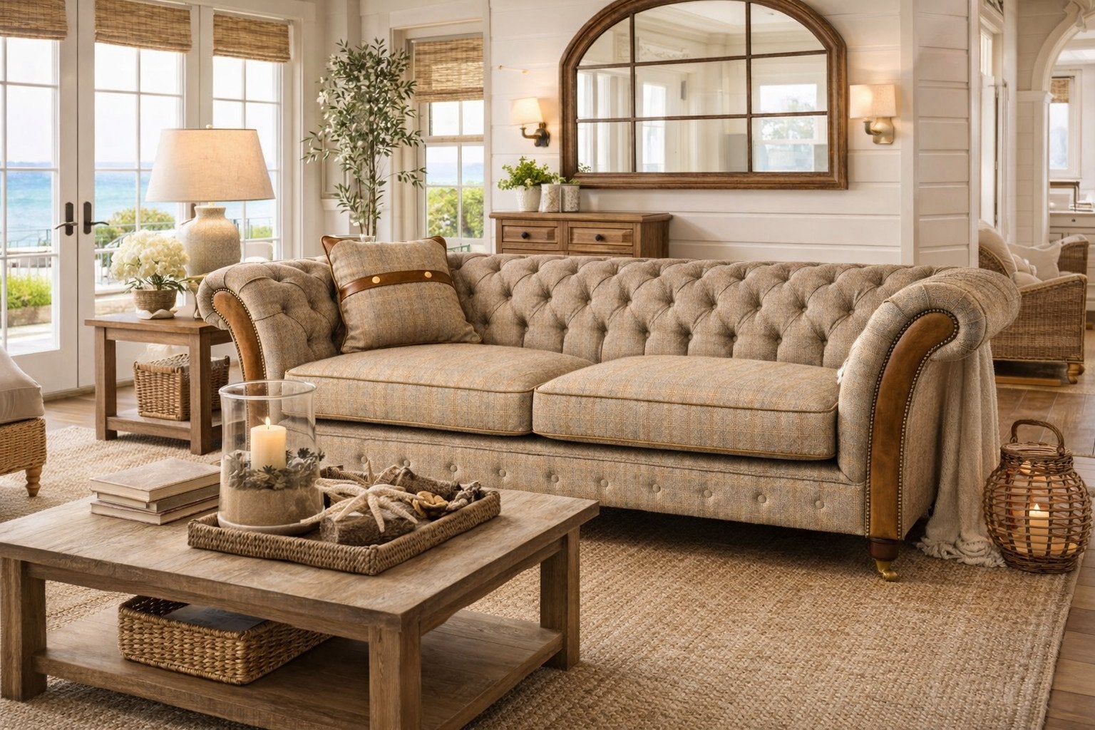 CHESTERFIELD BANK ‘HENLEY’ – LUXE HARRIS TWEED STOF zetel, Huis en Inrichting, Zetels | Zetels, Ophalen of Verzenden, Nieuw, Leer
