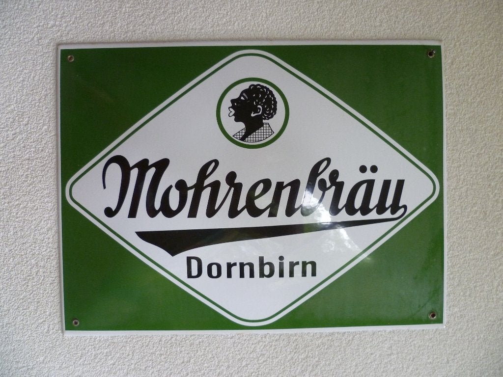 EMAILLE RECLAMEBORD"MOHRENBRAU BIER"REPRO UIT JAREN 80/90, Verzamelen, Ophalen of Verzenden, Zo goed als nieuw, Reclamebord