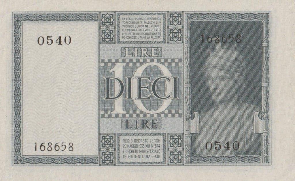 Italie 10 Dieci Lire 1939, Enlèvement ou Envoi, Italie, Billets en vrac