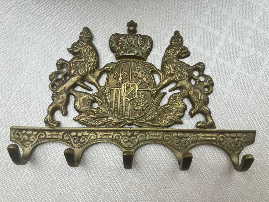 Vintage Messing Sleutelrek / Kapstok Heraldisch Leeuwenwapen, Antiek en Kunst, Curiosa en Brocante, Ophalen of Verzenden