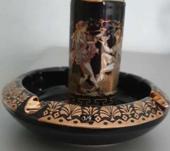 Cendrier en cobalt avec vase à briquet., Antiquités & Art, Envoi