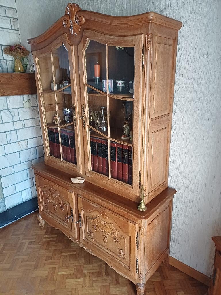 Klassieke vitrinekast, Ophalen, 150 tot 200 cm, Eikenhout, 150 tot 200 cm
