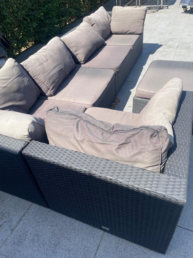Loungeset - hoekzetel, tafel en enkelzit, Tuin en Terras, Ophalen, Kunststof, 6 zitplaatsen, Loungeset