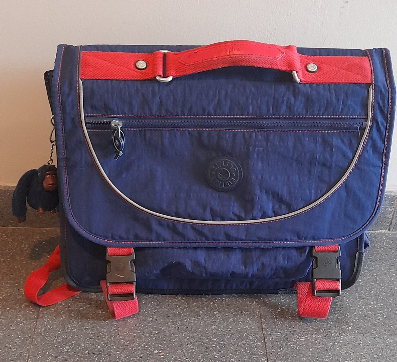 Vintage Kipling schoudertas / boekentas – blauw met rood, Enlèvement, Kipling