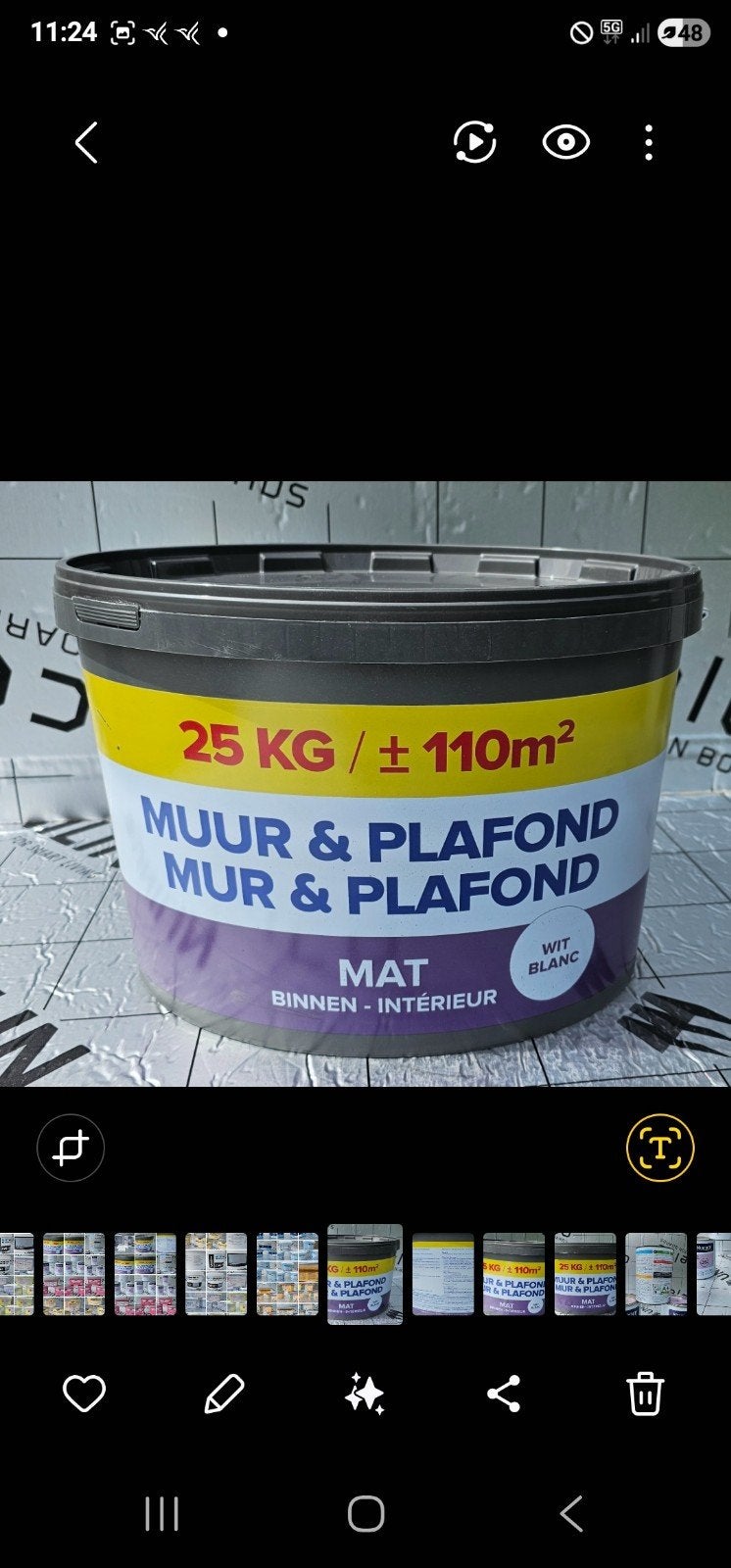 Peinture pour murs et plafonds. Tapis blanc 35€ par 25 kg, Enlèvement, Blanc, Peinture
