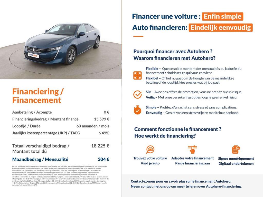 Peugeot 508 1.6 PureTech Allure Pack (bj 2019, automaat), Auto's, Peugeot, Lichtsensor, Gebruikt, Blauw, 181 pk