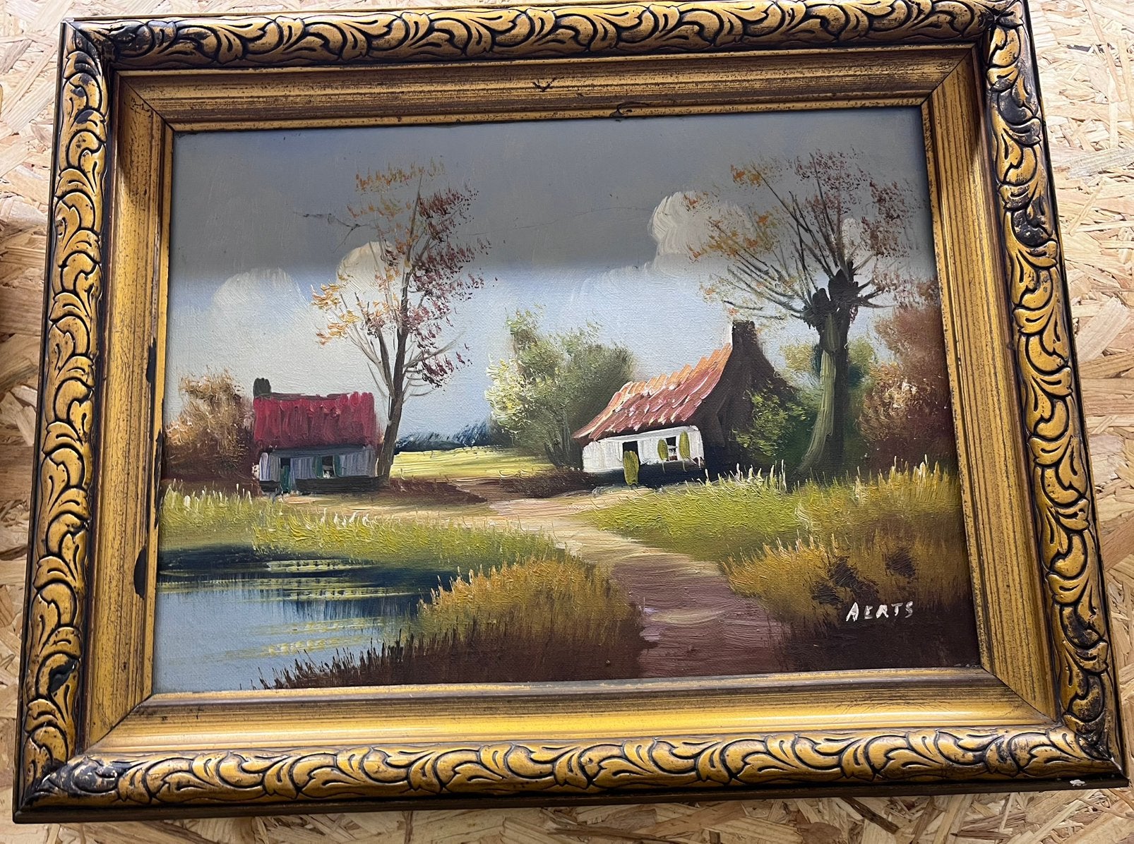 Idyllisch Vlaams Landschap met Hoeves, Peinture à l'huile, Paysage, Enlèvement, Toile