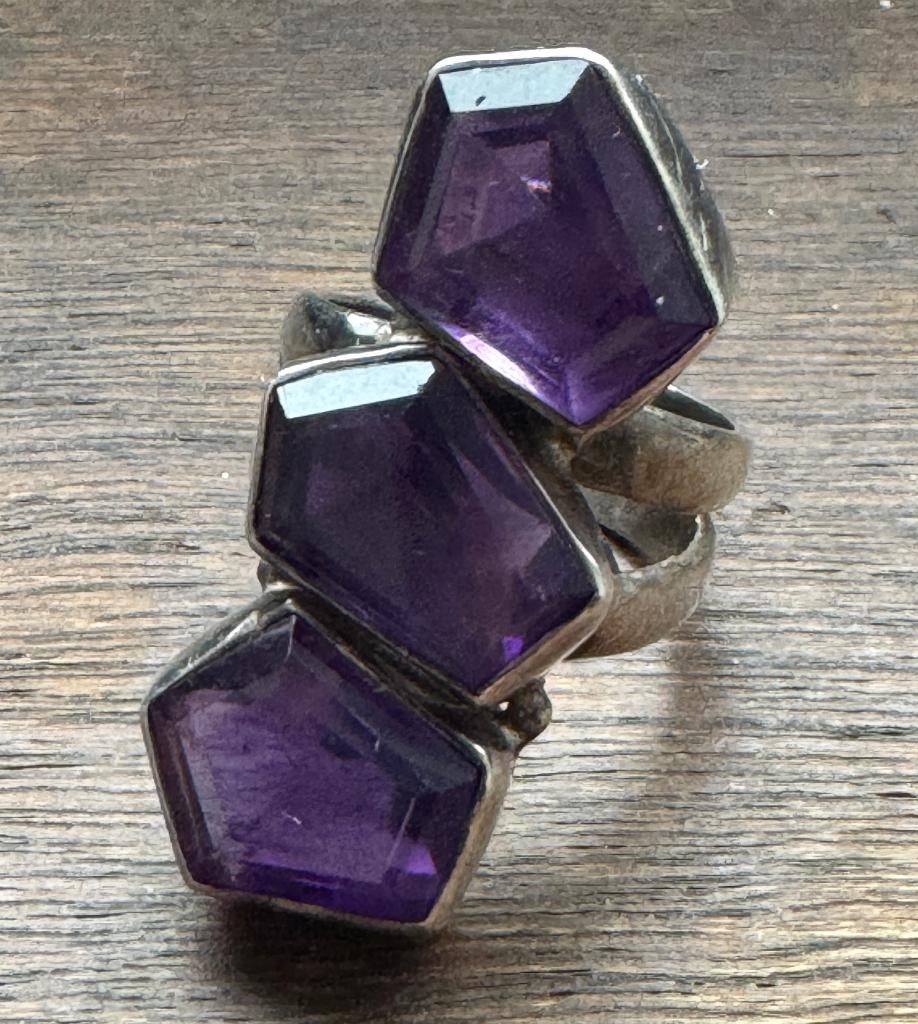 Ancienne Bague Argent 925 et Améthystes 1940, Enlèvement ou Envoi, Argent, Bague