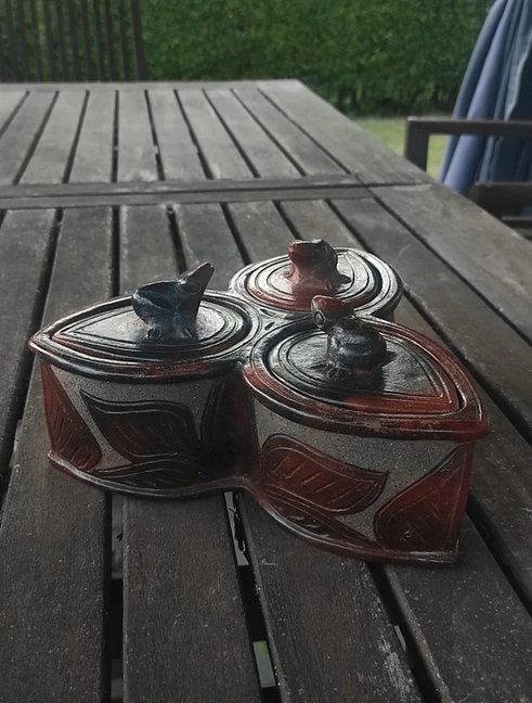 Opbergdoos juwelen doos 3 delig kikkers bruin terracotta, Vintage, Enlèvement, Utilisé, Brun