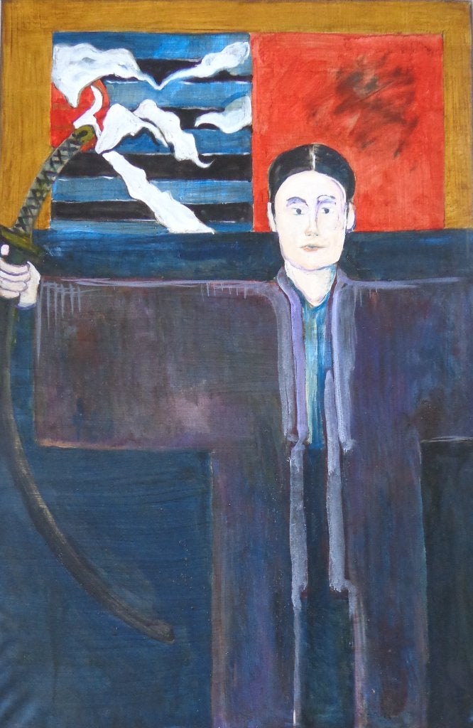 ONBEKEND / SAMOERAI ZWAARD / OLIEVERF / 140x90cm / CHASSIS, Ophalen, Figuren, Olieverf, Overige materialen