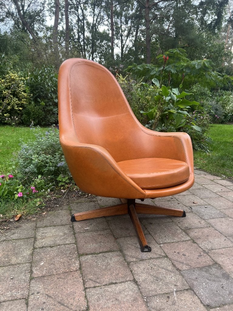 Vintage draaifauteuil jaren 70 – cognac kleur – retro design, Ophalen, Hout