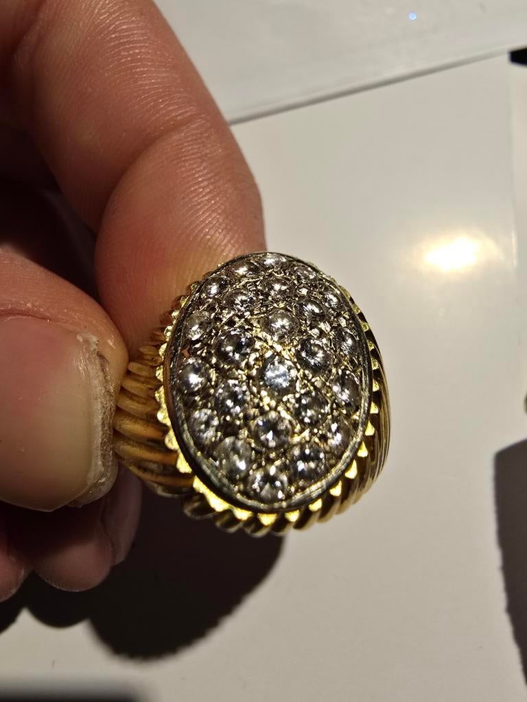 18K Gouden Heren zegelring met 24 diamanten tot.1,4ct, Ophalen, Gebruikt, 20 of groter, Met edelsteen