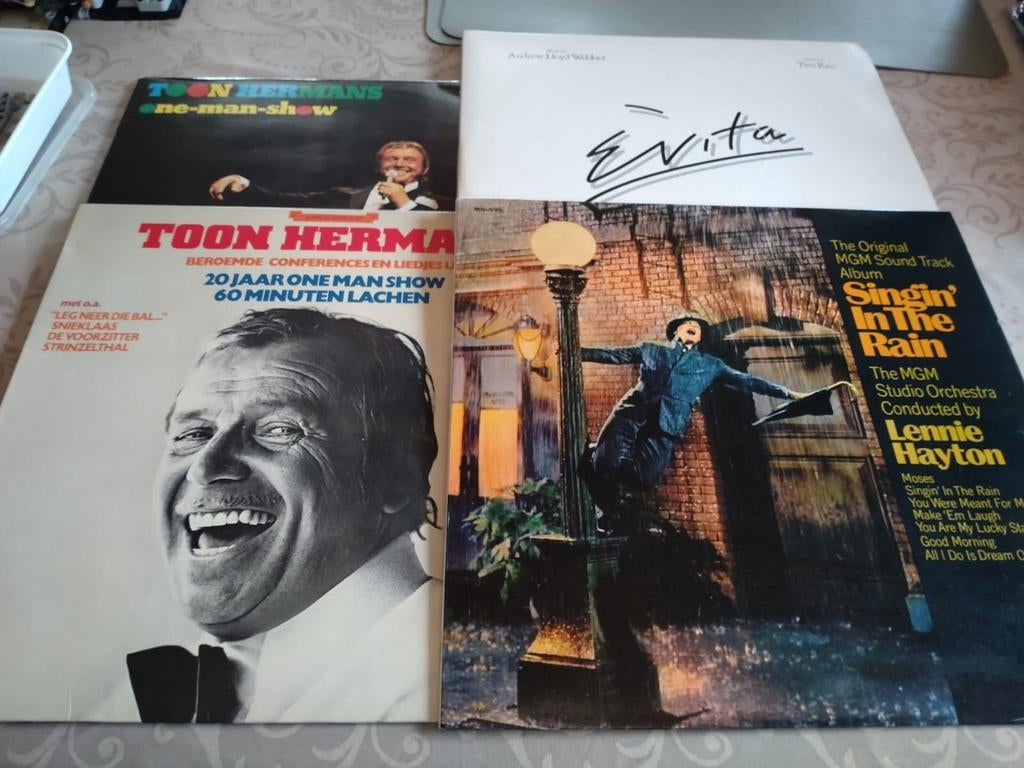 4 lp's Toon Hermans, Evita en Singin' in the rain, Ophalen of Verzenden, Zo goed als nieuw