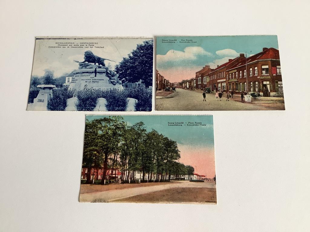 3 oude postkaarten Leopoldsburg, Enlèvement, 1920 à 1940, Affranchie, Limbourg