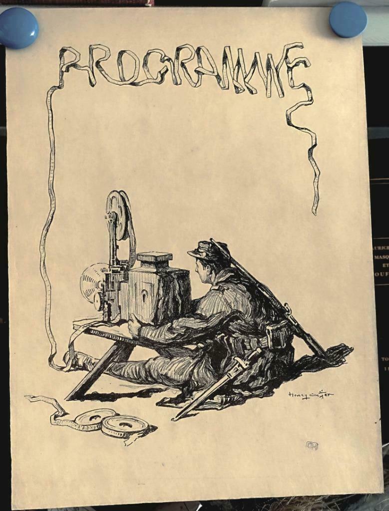 Lithografie Henry Cheffer Militair met filmapparaat, Antiek en Kunst, Ophalen of Verzenden