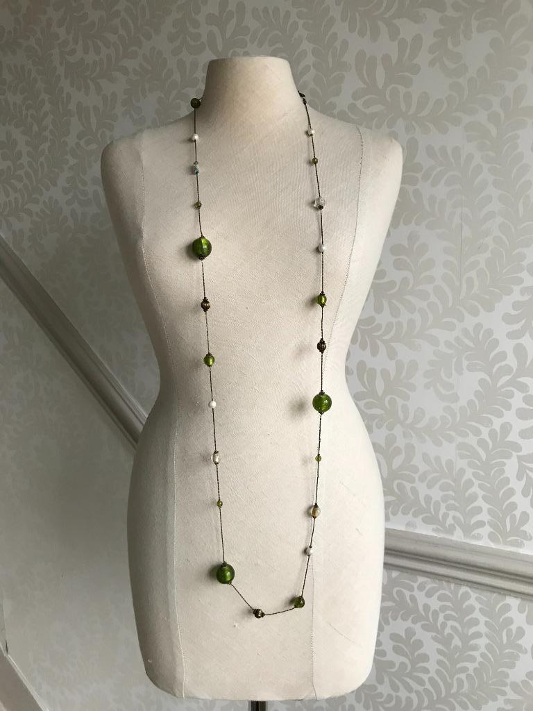 Groene/gouden parelketting, Ophalen of Verzenden, Gebruikt, Goud, Overige materialen