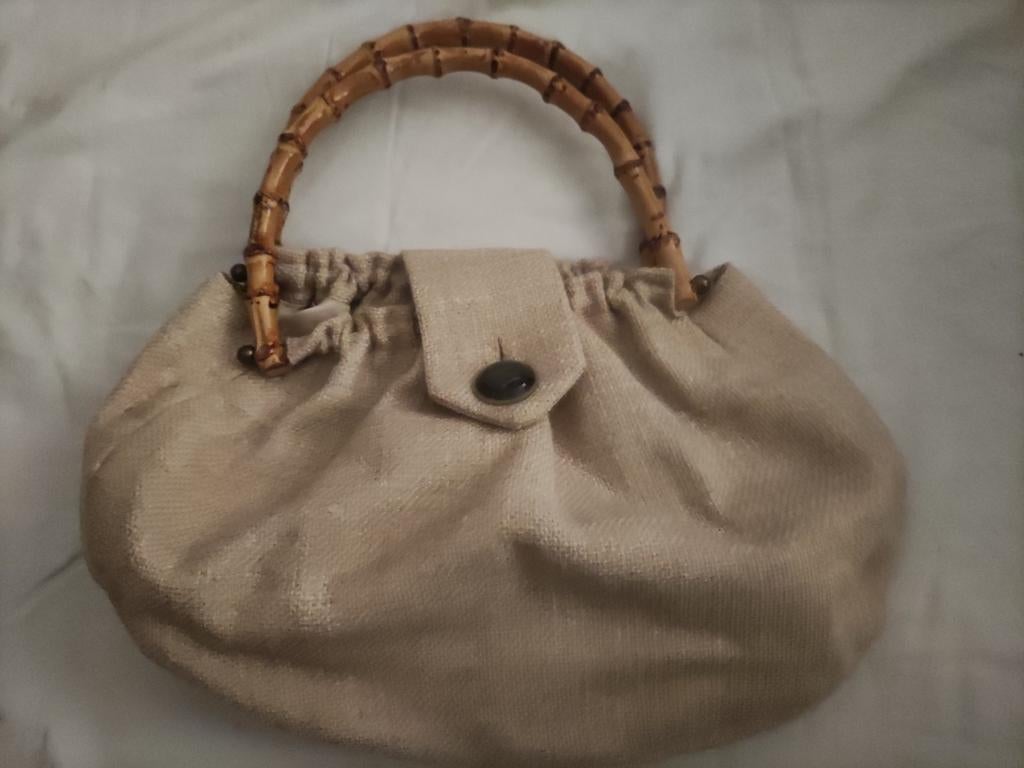 Sac d'été en jute souple avec poignées en bambou, Enlèvement ou Envoi, Comme neuf