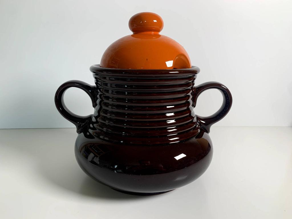 Oranje bruin retro schaal met uitsparing voor lepel, Antiek en Kunst, Ophalen of Verzenden