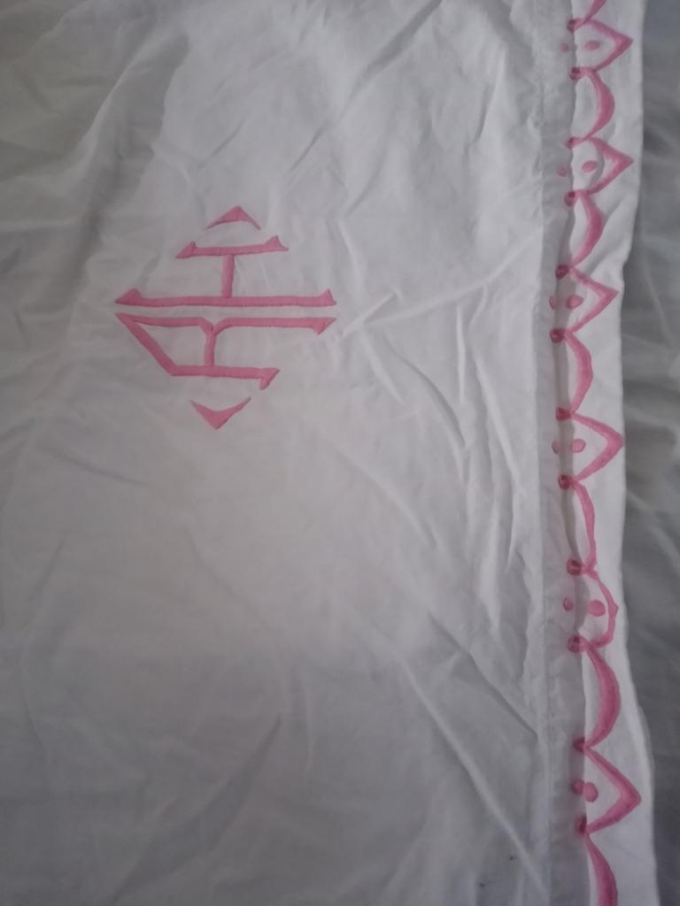 Drap ancien brodés en coton, Enlèvement ou Envoi, Deux personnes, Blanc, Autres types