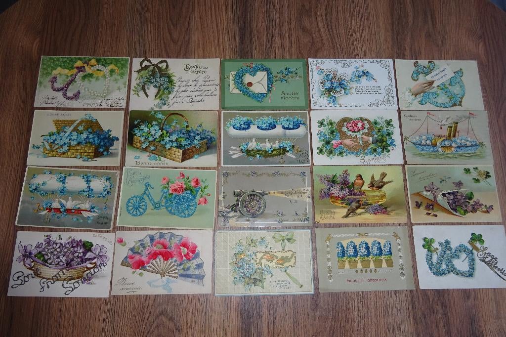 60 postkaarten fantasie relief - 60 cartes fantaisie gaufrée, Ophalen of Verzenden