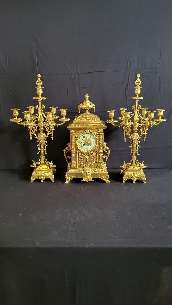 (1) Frans Bronzen Regency Pendule met Kandelaren ca.1890, Antiquités & Art, Antiquités | Horloges, Enlèvement ou Envoi