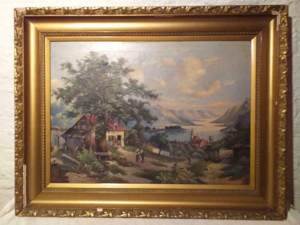 Lac Majeur - huile sur toile 19ème siècle, Antiquités & Art, Envoi