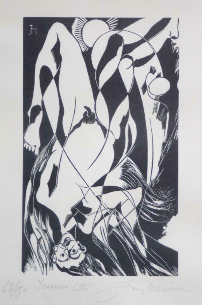 houtsnede Joris Minne (1897-1988) Icarus II, Ophalen of Verzenden