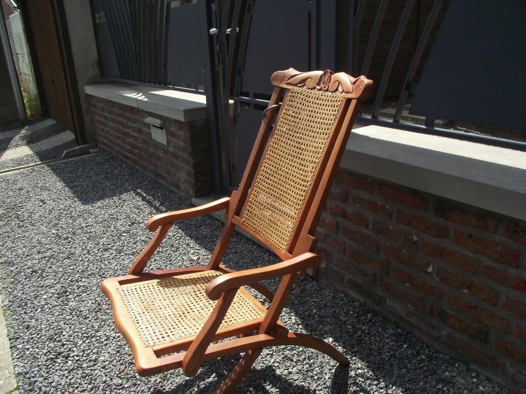 chaise de pont ancienne pliable bois cannage début 20 siècle, Antiquités & Art, Enlèvement