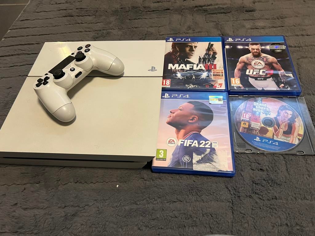✅ PS4 Blanche + 1 Manette + 4 Jeux – Très bon état ✅, Ophalen of Verzenden, Zo goed als nieuw