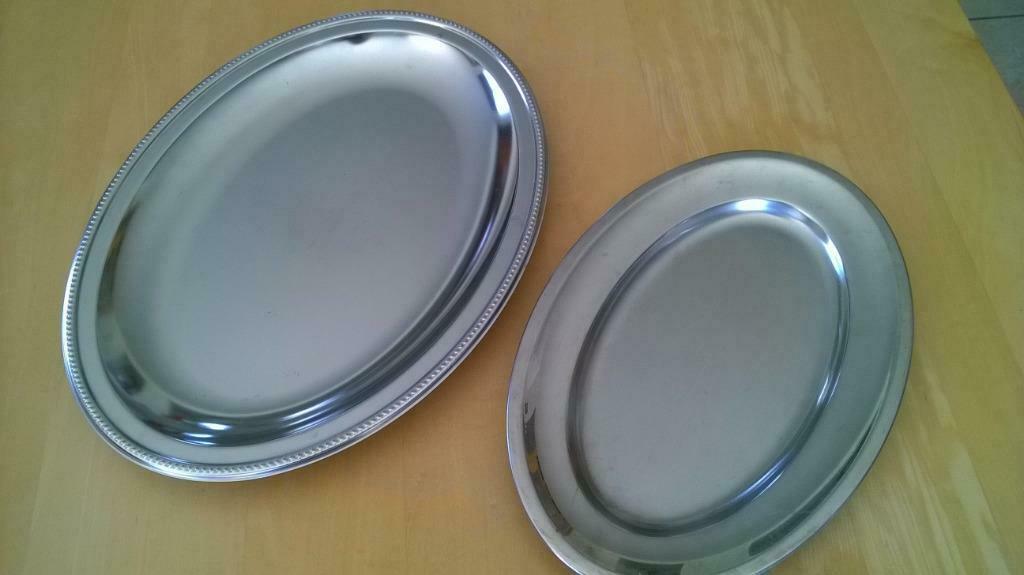 2 plateaux de présentation, inox, Huis en Inrichting, Woonaccessoires | Dienbladen, Zo goed als nieuw, Overige materialen, Ovaal
