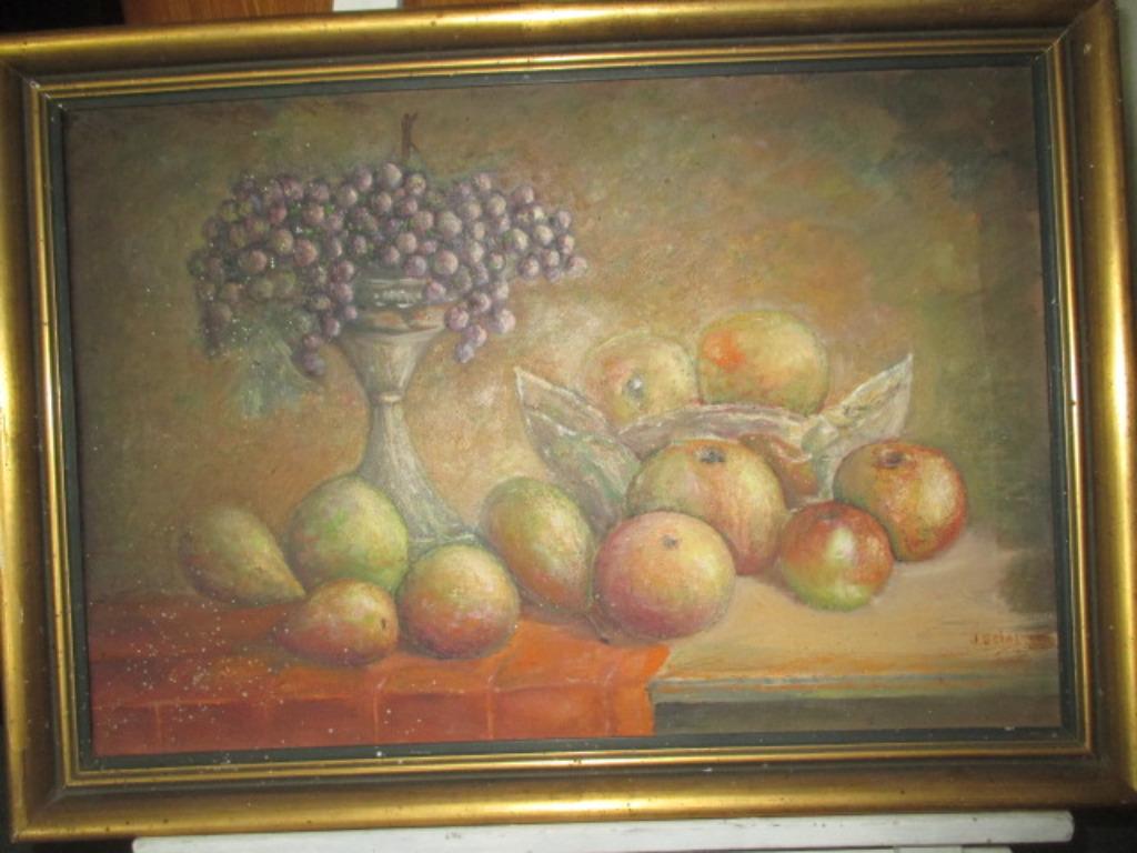 Peinture d'un grand bol à fruits avec des pommes dans un bol, Enlèvement ou Envoi