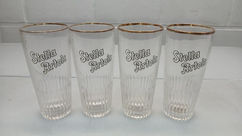 4 STELLA ARTOIS BIERGLAZEN VAN 25 CL, Ophalen, Gebruikt, Glas of Glazen, Stella Artois