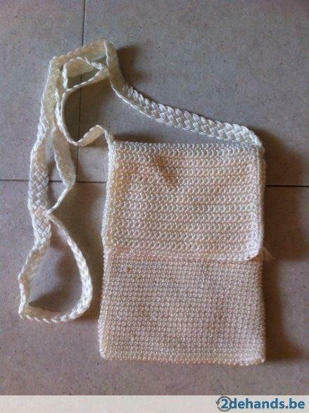 wit gehaakte handtas, Handtassen en Accessoires, Tassen | Damestassen, Ophalen of Verzenden, Gebruikt, Wit