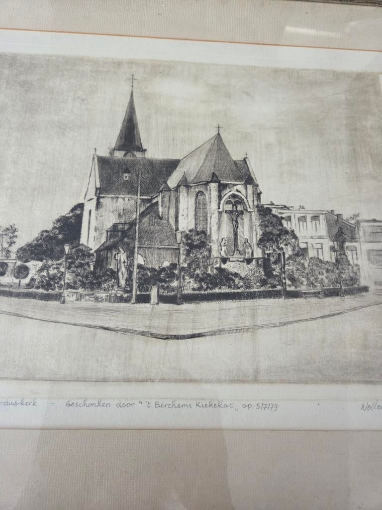 Ets kerk berghem, Antiek en Kunst, Kunst | Etsen en Gravures, Ophalen