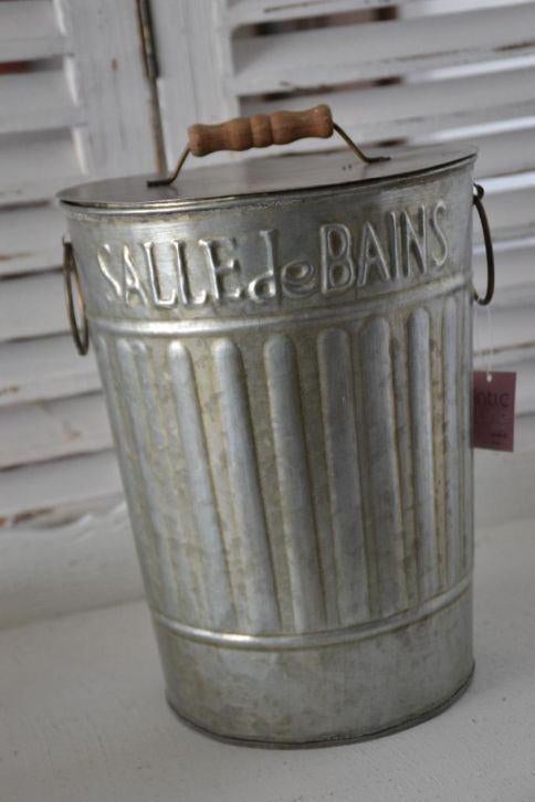 Vuilbakje / Prullenbak Landelijk zinc 'Salle de Bain', Huis en Inrichting, Badkamer | Badtextiel en Accessoires, Nieuw, Overige typen