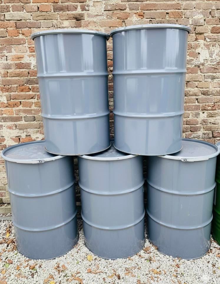 Metalen vat 220 of 240liter (deksel+omsnoering) 100% SCHOON, Ophalen of Verzenden, Zo goed als nieuw