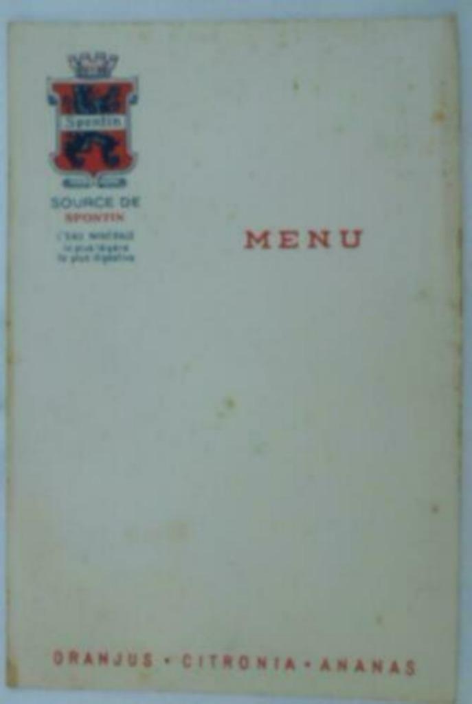 Menu ancien Spontin 21 cm x 14 cm, Collections, Enlèvement ou Envoi, Comme neuf, Ustensile