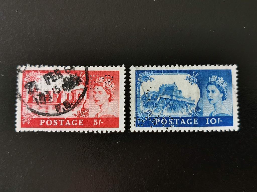 perfins Groot-Brittannie - Koningin Elisabeth II en kastelen, Postzegels en Munten, Ophalen of Verzenden, Gestempeld