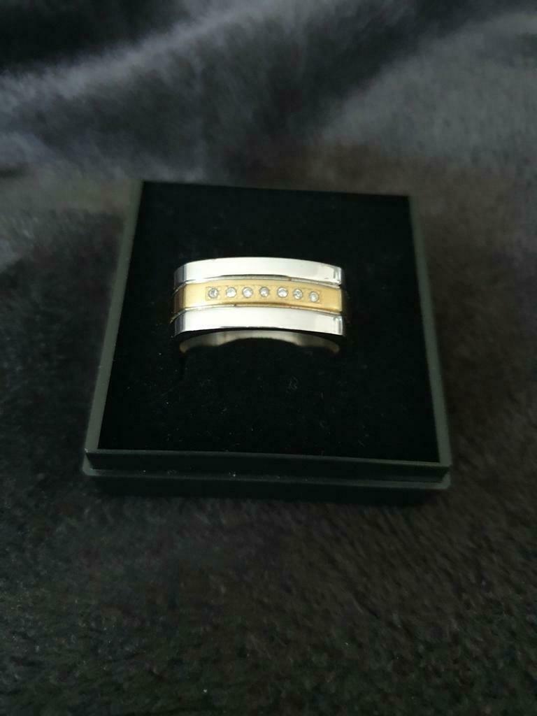 Ring in stainless steel voor mannen maat 60, Gebruikt, Met strass, IJzer of Staal, Heer