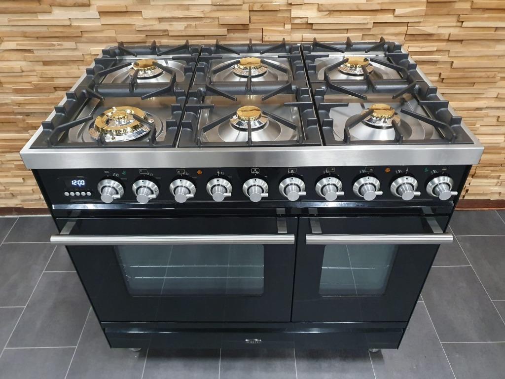 🔥 Poêle Boretti de luxe 90 cm en acier inoxydable noir bril, Gaz, Classe énergétique A ou plus économe, Enlèvement ou Envoi, 85 à 90 cm