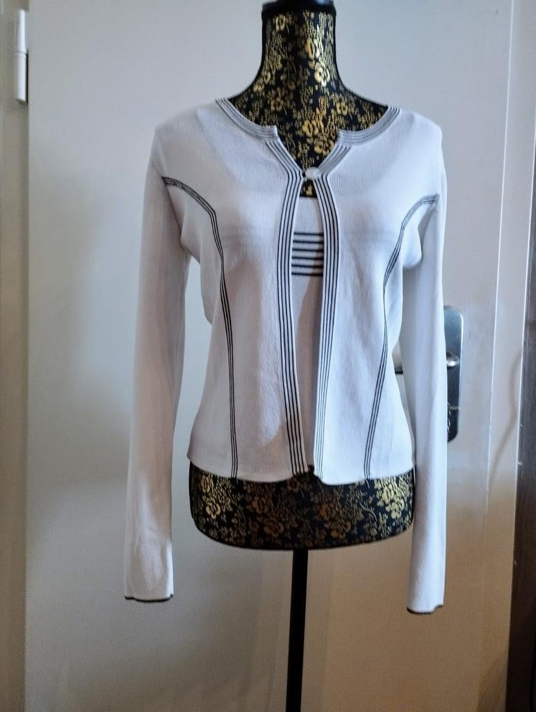 Twin-set JACQUELINE RIU en noir/blanc taille 40, Kleding | Dames, Truien en Vesten, Ophalen, Zo goed als nieuw, Wit